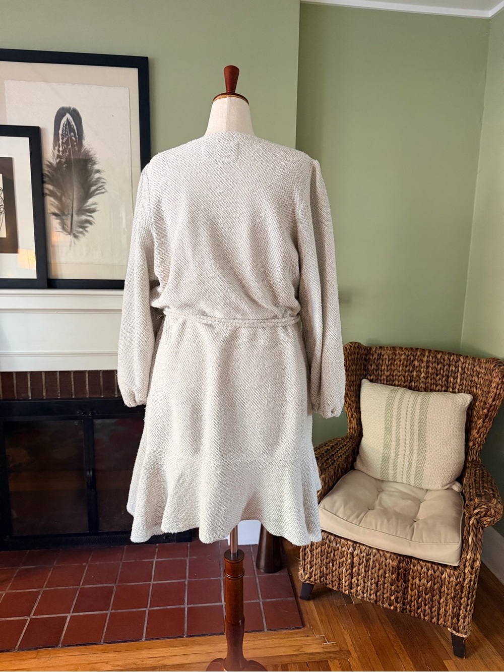 Anthropologie Bouclé Knit True Wrap Sweater Dress Oatmeal Size 3X - Picture 4 of 9